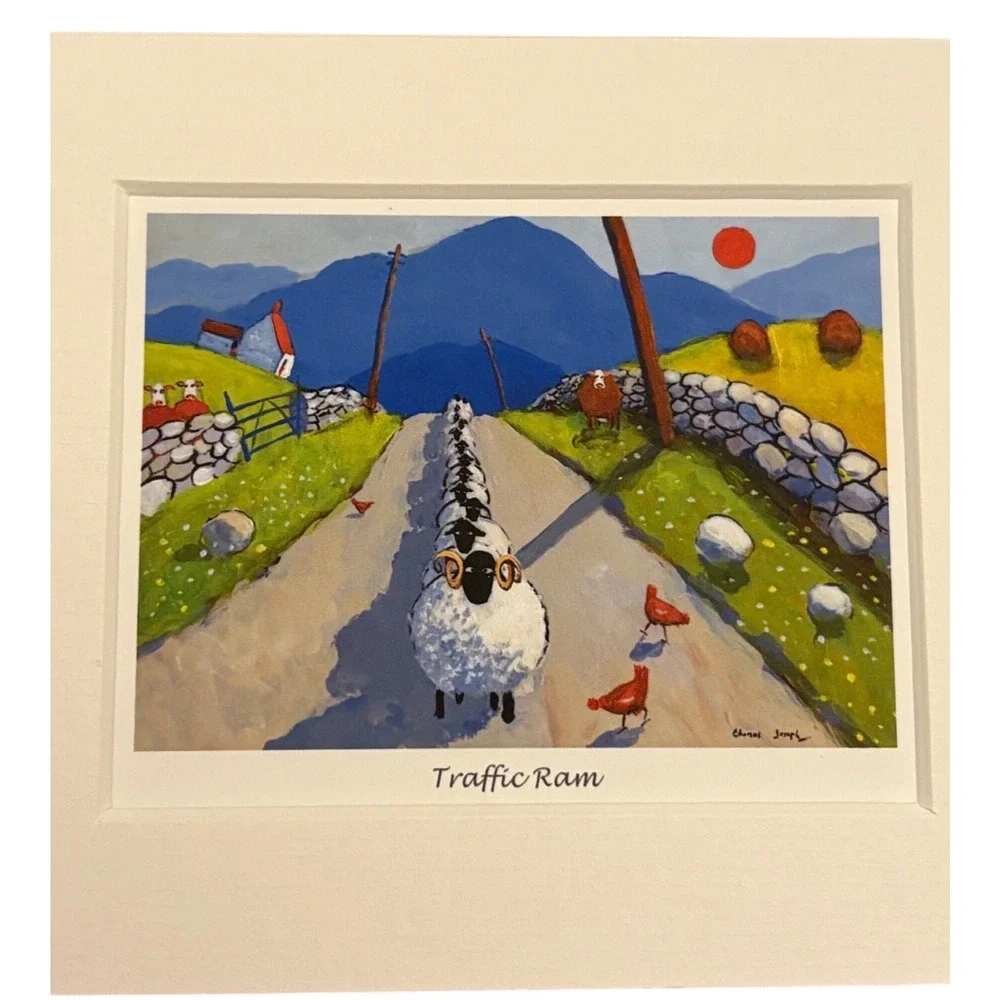 Thomas Joseph Traffic Ram Whimsical Sheep Greeting Card Mated TJ110 New Ireland
